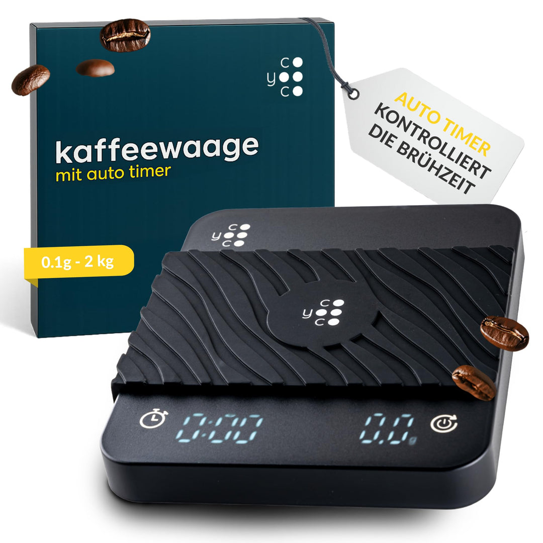 COYOOCO Kaffeewaage mit Timer - 0,1 g Präzision bis 2 kg - spritzwassergeschützte Espresso Waage für