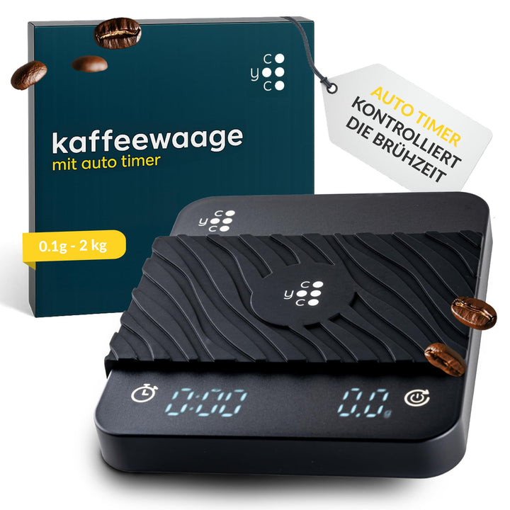 COYOOCO Kaffeewaage mit Timer - 0,1 g Präzision bis 2 kg - spritzwassergeschützte Espresso Waage für