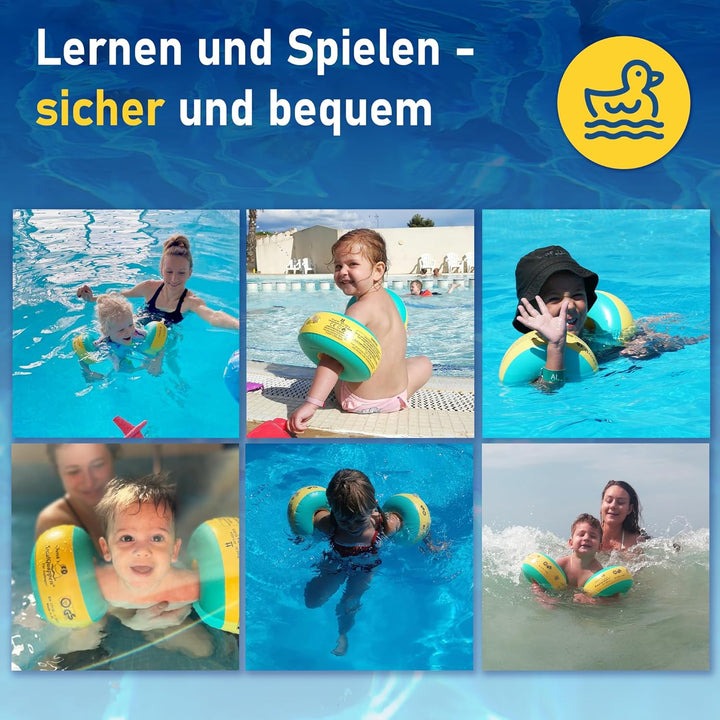 Cherek´s KraulQuappen® für Anfänger grün/gelb Schwimmflügel für Kinder Babys ab dem 8 Monat bis 30kg