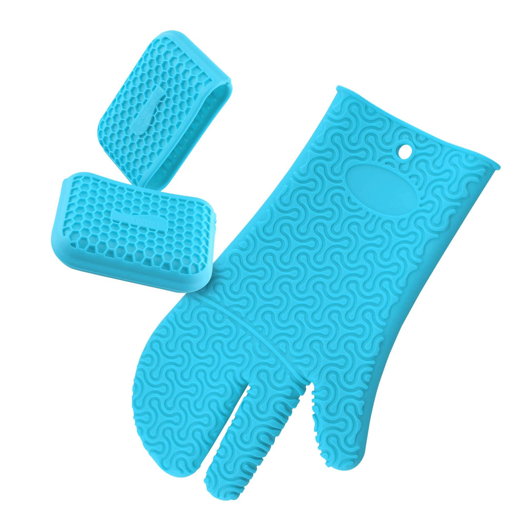 Kochblume Handschuh &amp; Thermo-Fingerschutz 2er Set | Hitzeschutz Set | Premium-Silikon | Hitzebeständ