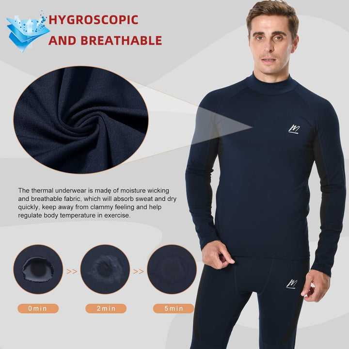 MeetHoo Thermounterwäsche Herren, Funktionsunterwäsche mit Rollkragen Skiunterwäsche Winter Thermowä