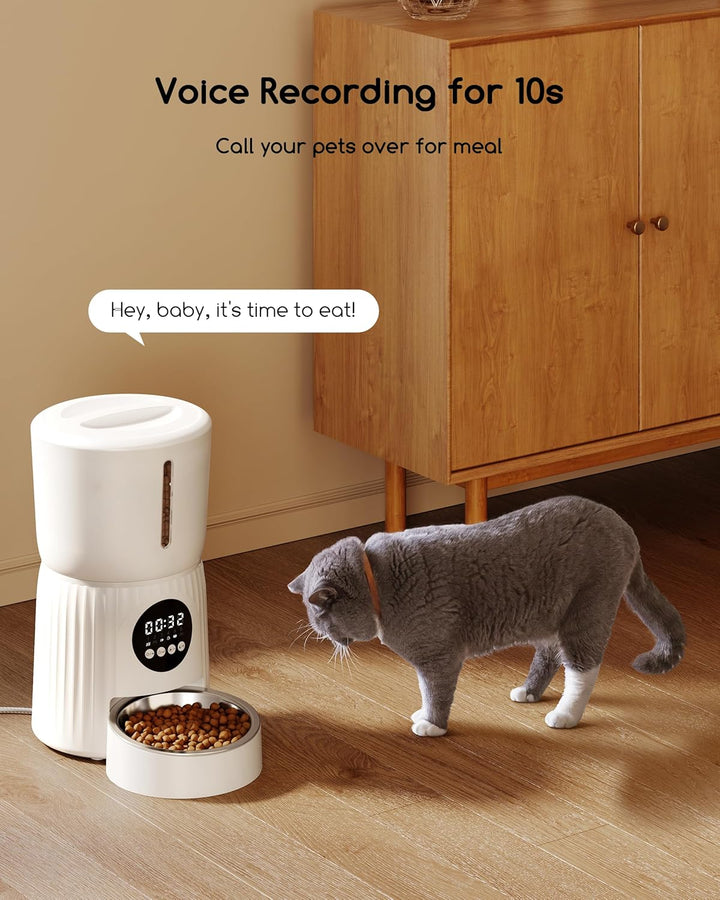 faroro Futterautomat Katze, 4L Katzenfutter Automat, Futterspender Katze Mit 1–6 Mahlzeiten Pro Tag,