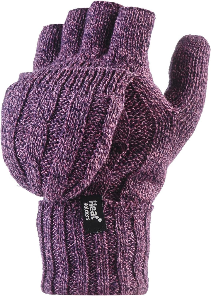 HEAT HOLDERS Fingerlose Damen-Thermo-Konverter-Handschuhe mit Zopfmuster, 2,3 Tog Violett, Violett