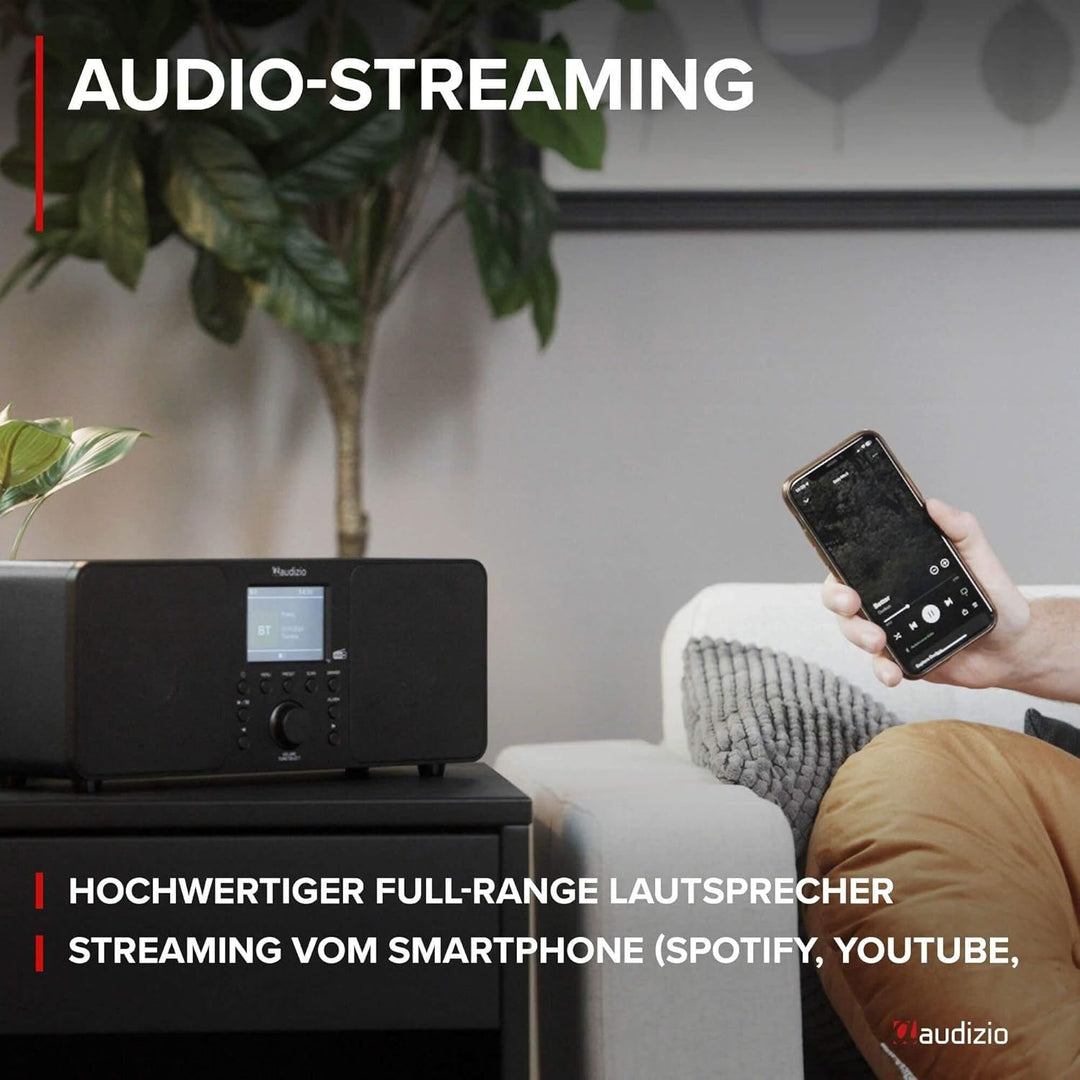 Audizio Genua DAB Radio mit Bluetooth – Stereo DAB Plus Radio mit Fernbedienung, 60 Speicherplätze,