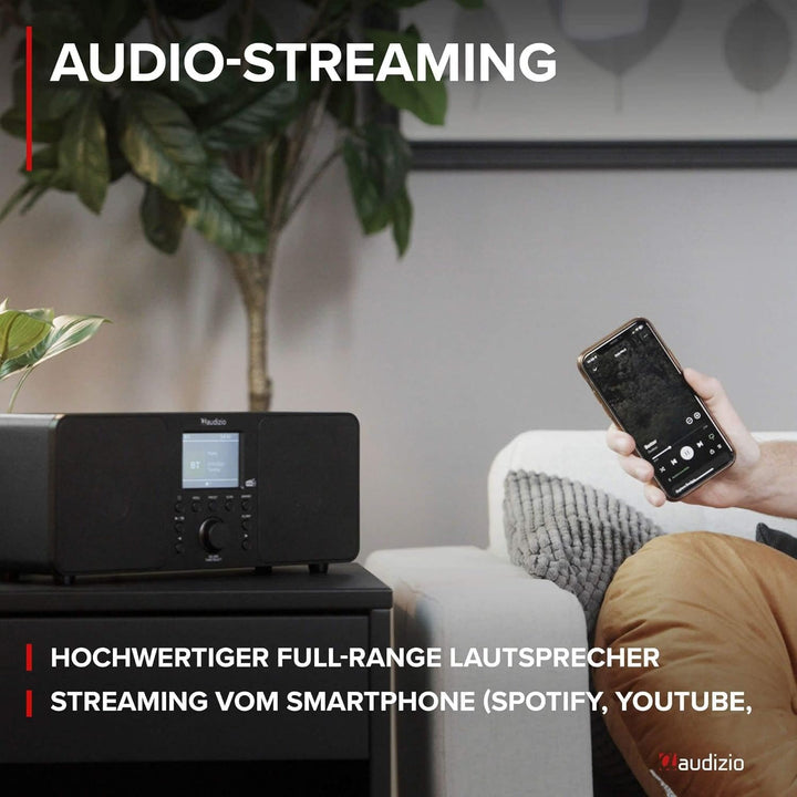 Audizio Genua DAB Radio mit Bluetooth – Stereo DAB Plus Radio mit Fernbedienung, 60 Speicherplätze,
