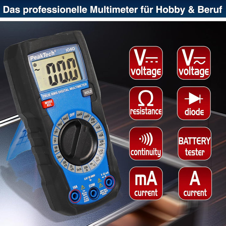 PeakTech 1040 – True RMS Digital Multimeter, Manuell-Range, 2.000 Counts, Durchgangsprüfer, Mehrfach