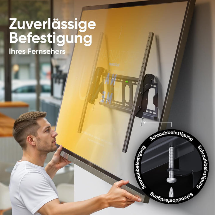 ONKRON TV Wandhalterung neigbar für 55-100 Zoll Fernseher bis zu 75 kg, TV Halterung flach Ultra Sli