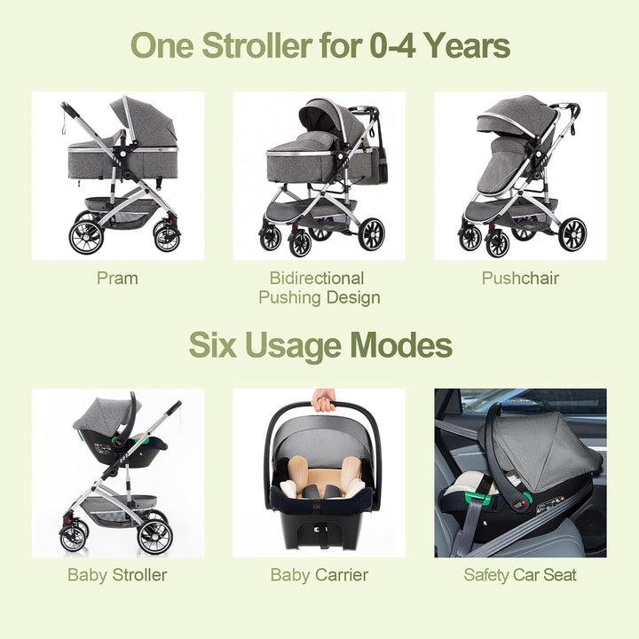 Gcarebb 3 in 1 Kinderwagen, Buggy Mit Auto Babyschale, Mit Einem Klick Zusammenklappbarer Tragbarer