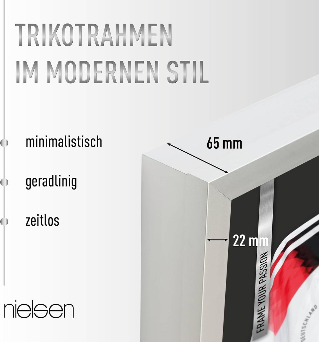 nielsen Trikotrahmen, 70 x 90 cm - Acrylscheibe, Aluminium, Silber matt, Objektrahmen zum Aufhängen