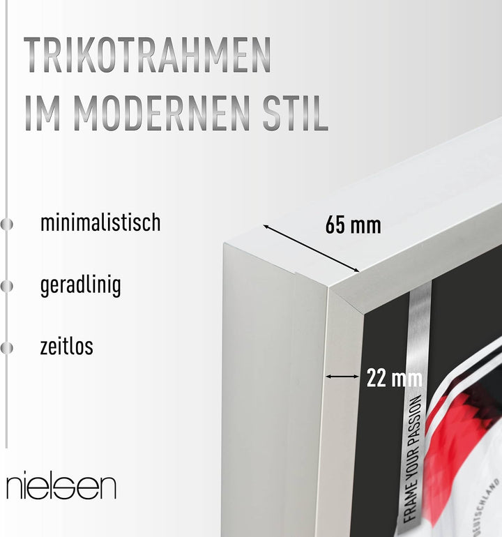 nielsen Trikotrahmen, 70 x 90 cm - Acrylscheibe, Aluminium, Silber matt, Objektrahmen zum Aufhängen