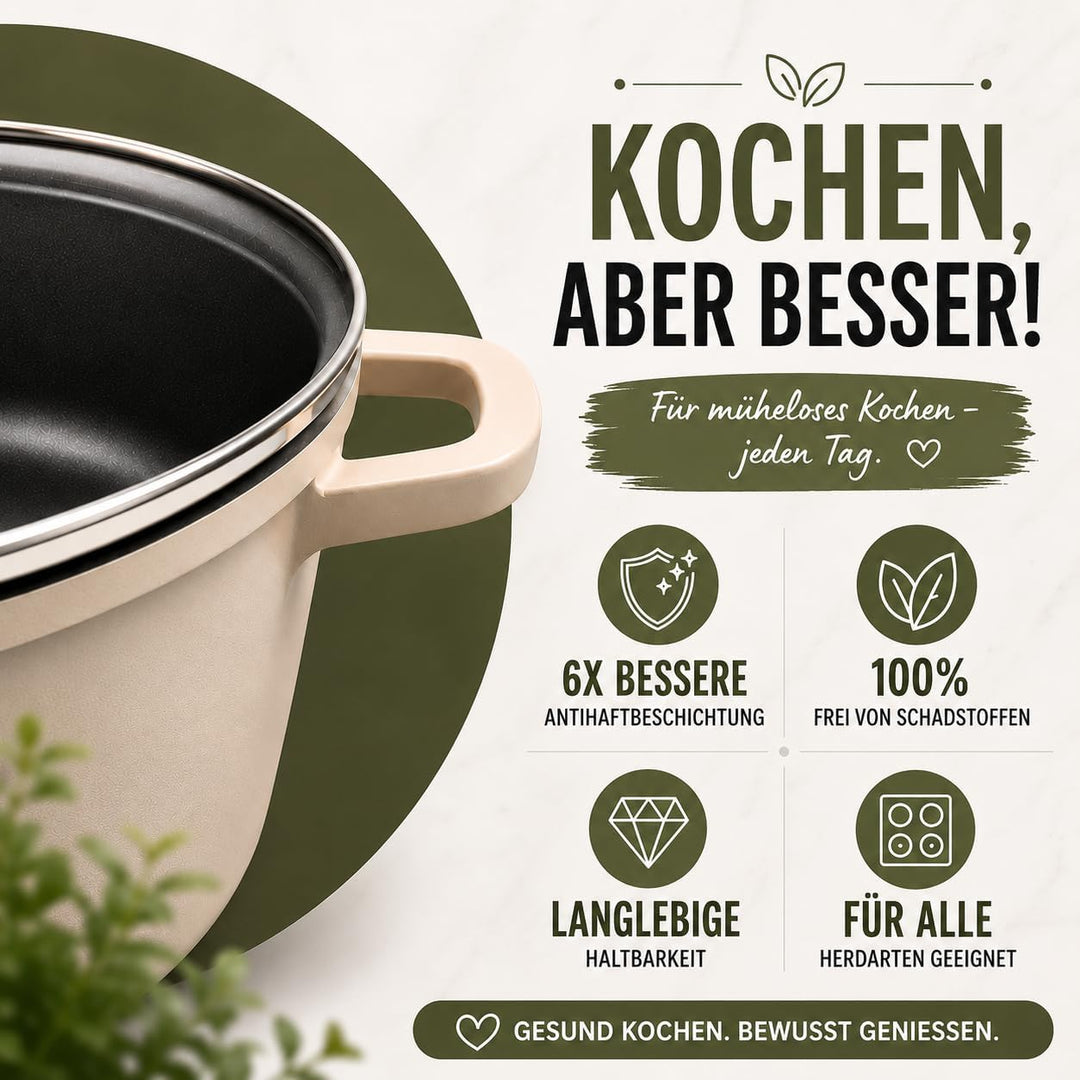 Royal Swiss® Suppentopf Ø24 cm – 6,2 L mit Glasdeckel – Edelstahl & Antihaftbeschichtung – Abnehmbar