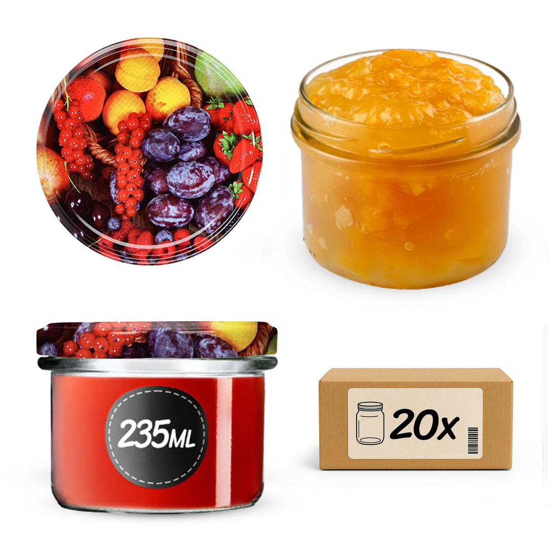 KADAX 20er Set Marmeladengläser 235ml TO82 Obst, Einmachgläser Vorratsgläser Mason Jar mit Schraubde