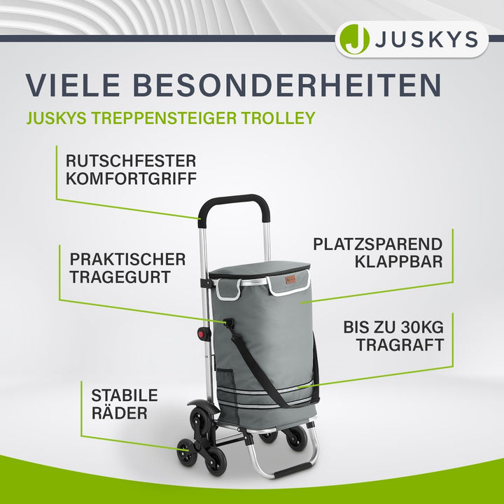 Juskys 3in1 Einkaufstrolley für Treppen - 56 L, modern & klappbar - Treppensteiger Trolley zum Shopp