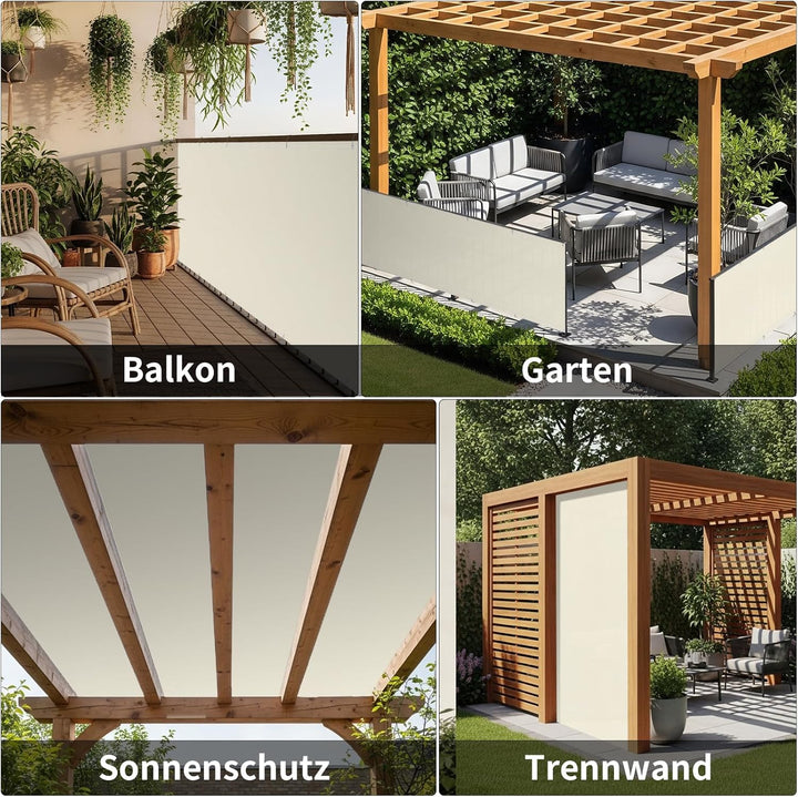 Shade&Beyond Balkon Sichtschutz Wetterfest 90x500cm, 95% UV-Schutz Balkonabdeckung mit Kabelbinder f