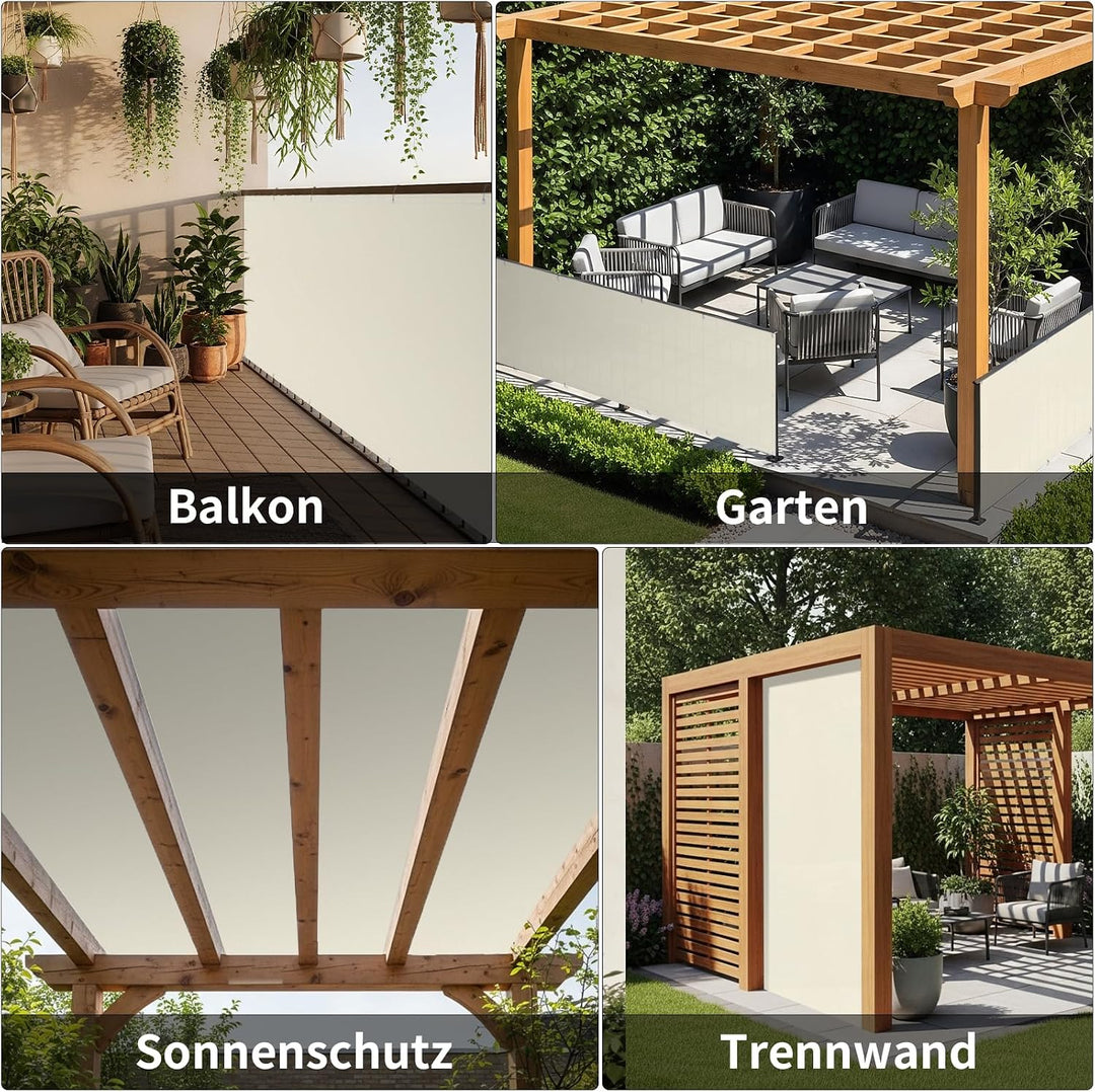Shade&amp;Beyond Balkon Sichtschutz Wetterfest 90x300cm, 95% UV-Schutz Balkonabdeckung mit Kabelbinder f