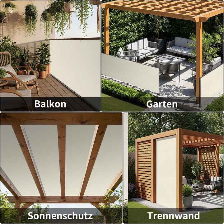 Shade&amp;Beyond Balkon Sichtschutz Wetterfest 90x300cm, 95% UV-Schutz Balkonabdeckung mit Kabelbinder f