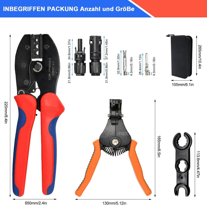 Solar Crimpzange Werkzeug Set für 2,5/4/6 mm² Solarpanel-Solarkabel, 2 Paar Solarstecker + 1x Crimpz