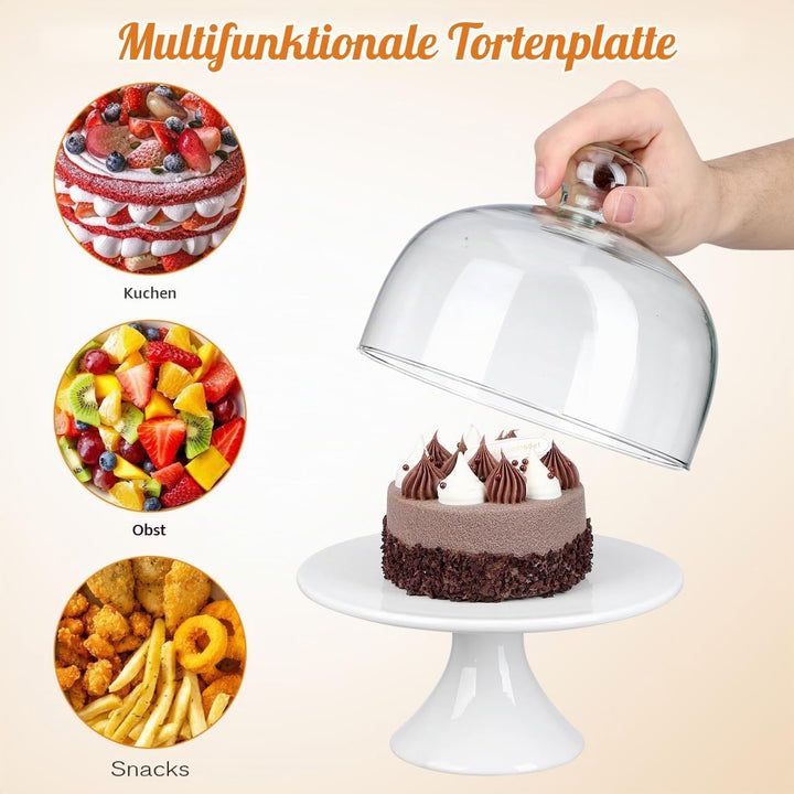 Cabilock Keramik Kuchenplatte Tortenplatte Glasglocke Teller Kuchenteller Kuchenständer Haube mit Fu