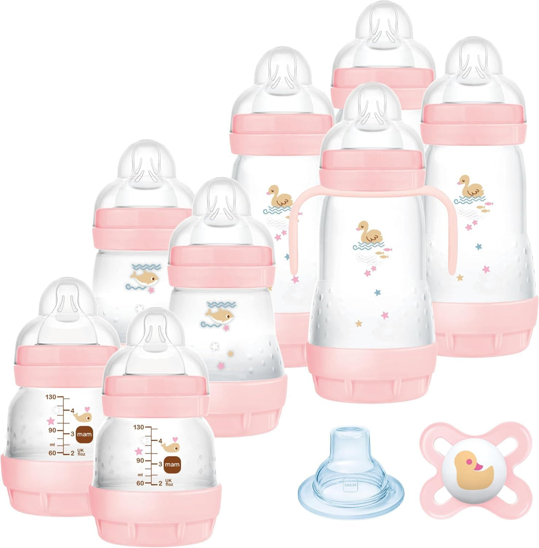 MAM Babyflaschen-Set mit 8 Anti-Kolik-Flaschen, 1 Original Starterschnuller, 1 extra weichem Schnabe