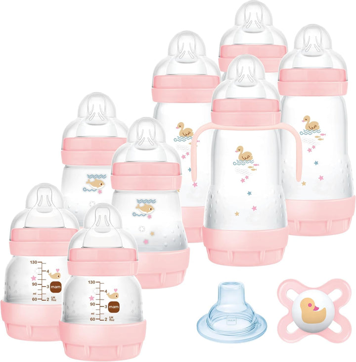 MAM Babyflaschen-Set mit 8 Anti-Kolik-Flaschen, 1 Original Starterschnuller, 1 extra weichem Schnabe