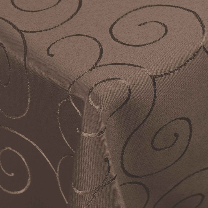 Kringel/Circle Tafeldecke Form, Grösse & Farbe wählbar- Eckig 130 x 340 cm - Dunkelbraun Damast Tisc