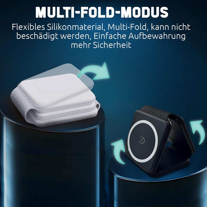 Mag-Safe Ladestation ANFIL® - Faltbare Kabelloses Apple Ladegerät 3-in-1, 15W - Folding Wireless Cha