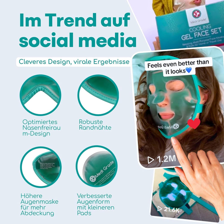 Medi Grade Kühlmaske Gesicht und Kühlende Augenpads – Augenmaske Kühlend mit Geltechnologie, Gesicht