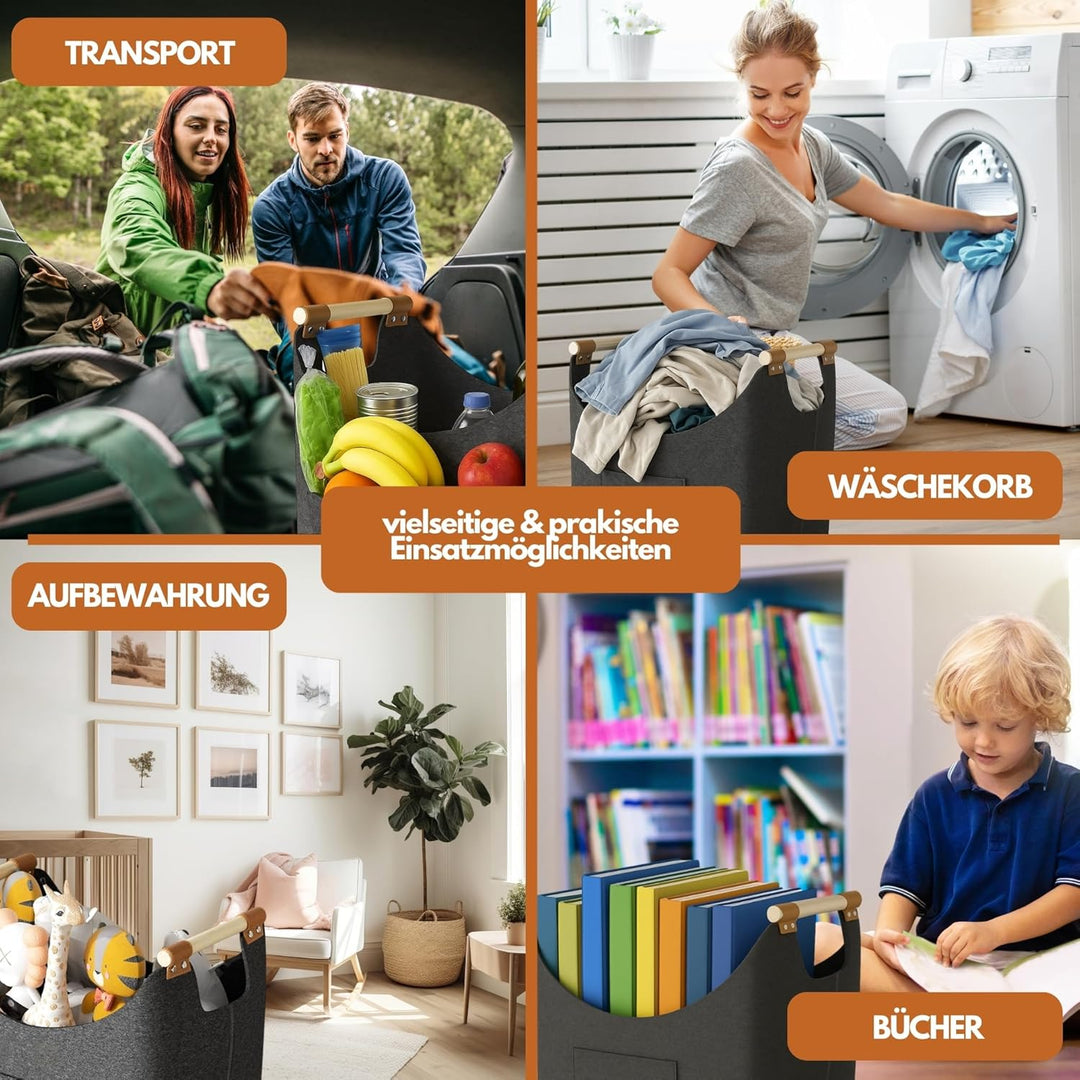 Holzwurm Holzkorb für Kaminholz - Filzkorb gross für Kaminholz Aufbewahrung Innen - Kaminholzkorb bi