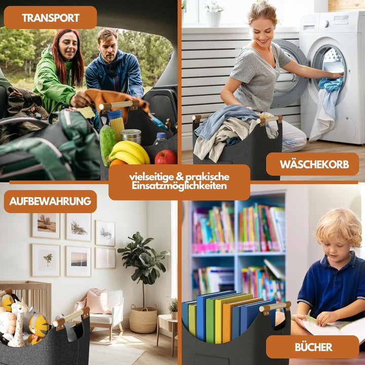 Holzwurm Holzkorb für Kaminholz - Filzkorb gross für Kaminholz Aufbewahrung Innen - Kaminholzkorb bi