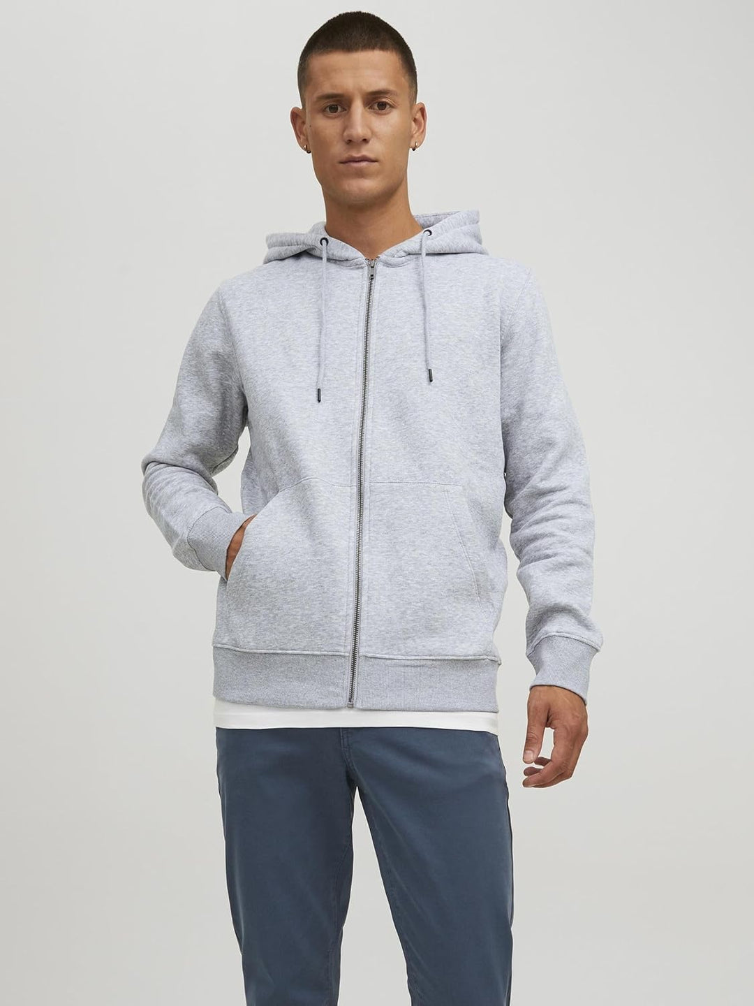 JACK &amp; JONES Male Kapuzenjacke Einfarbig Kapuzenjacke XS Light Grey Melange, XS Light Grey Melange