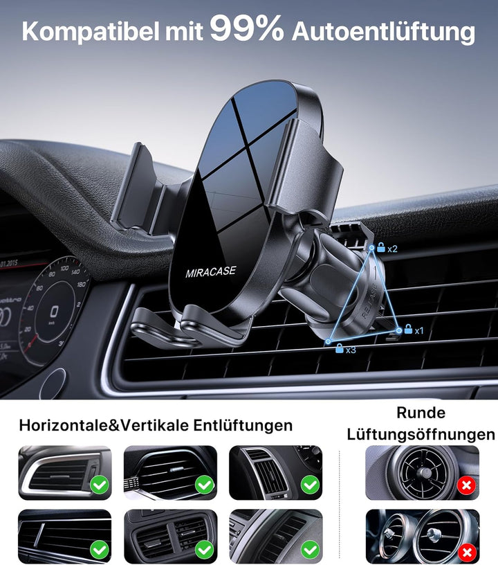 Miracase Handyhalterung Auto Universal [Starker Saugnapf und Metallhaken] kfz Handy Halterung lüftun