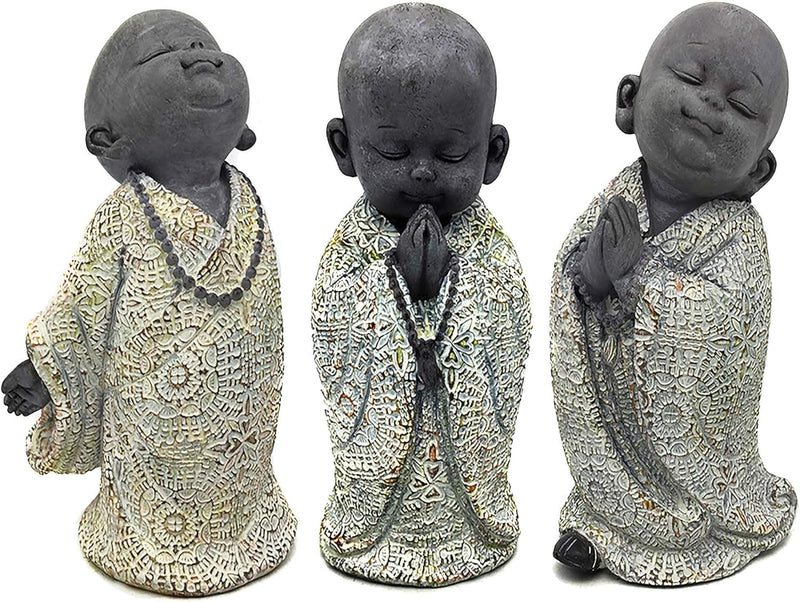 UNUS Buddha Figuren Garten, kleine Mönche 3er Set, Deko Statuen 13 cm, Feng Shui Dekofiguren, Garten