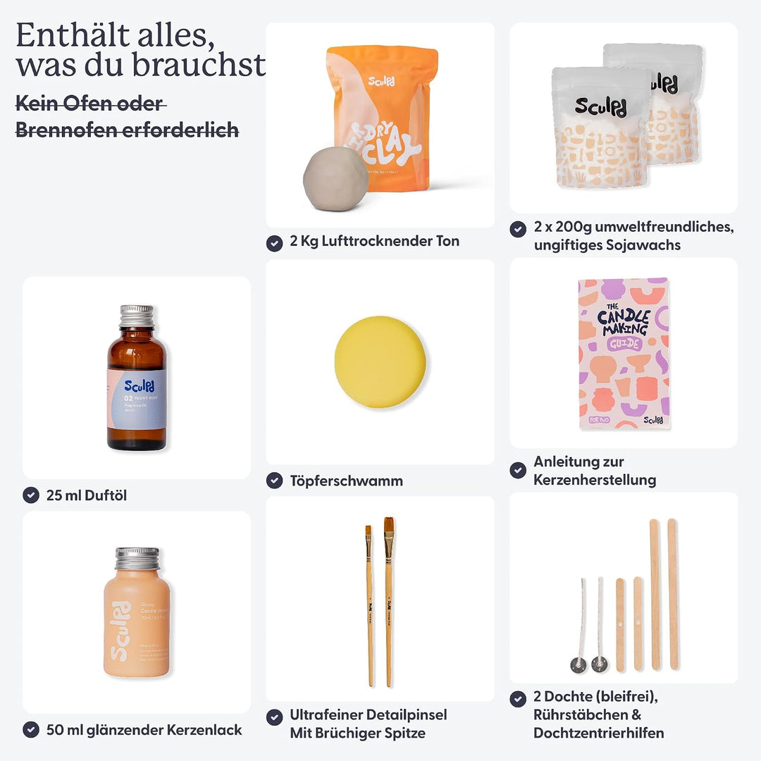 Sculpd Töpferei-Kit zur Kerzenherstellung mit lufttrocknendem Ton | Anfänger Starter-Kit zur Kerzenh