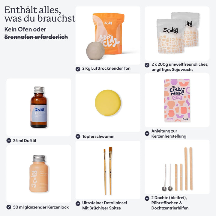 Sculpd Töpferei-Kit zur Kerzenherstellung mit lufttrocknendem Ton | Anfänger Starter-Kit zur Kerzenh