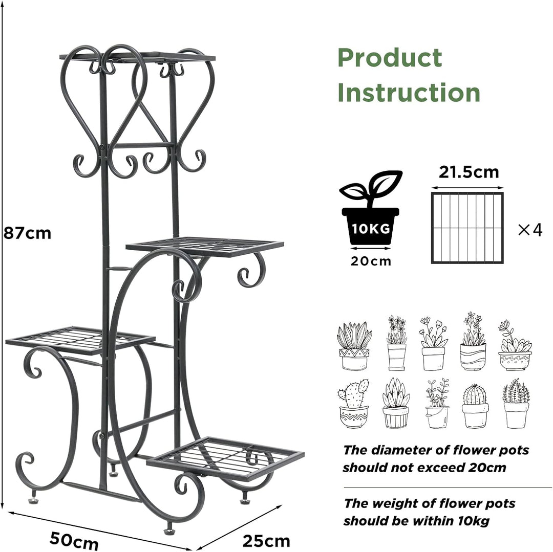 unho Blumenregal Metall, Pflanzenregal mit 4 Ebenen, Blumenständer Blumentreppe Pflanzenständer für