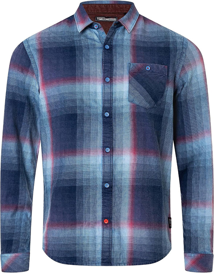 Timezone Herren Effect Weave Check Shirt Hemd S Iregular Blue Check, S Iregular Blue Check