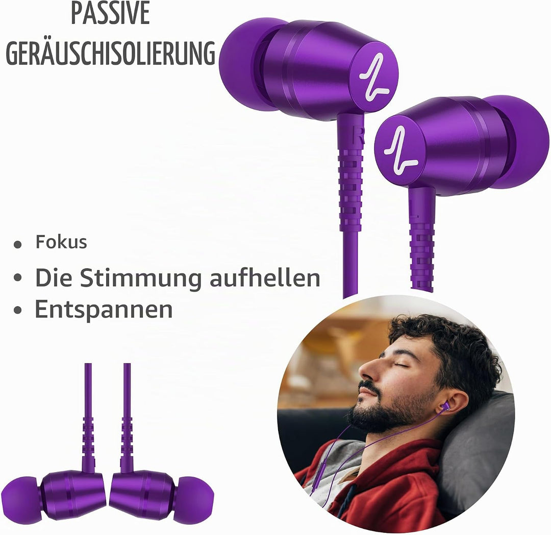 LUDOS OMNITONE Kopfhörer In Ear Kopfhörer mit Kabel und Mikrofon, 5 Jahre Garantie, In Ear Ohrhörer,