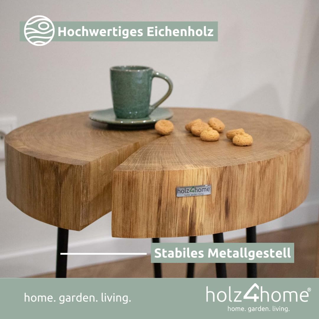 holz4home® Couchtisch mit massiver Baumscheibe aus Eiche | Baumkante | Baumstamm | Exklusives Loft D