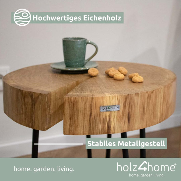 holz4home® Couchtisch mit massiver Baumscheibe aus Eiche | Baumkante | Baumstamm | Exklusives Loft D