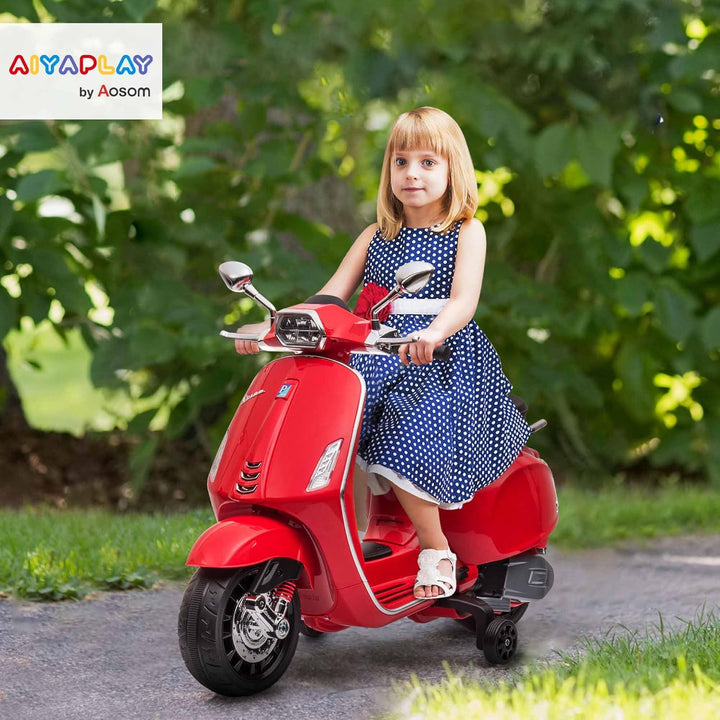 AIYAPLAY Elektro Kindermotorrad, Vespa 6V Elektromotorrad mit MP3, USB, FM-Radio, LED-Scheinwerfer,