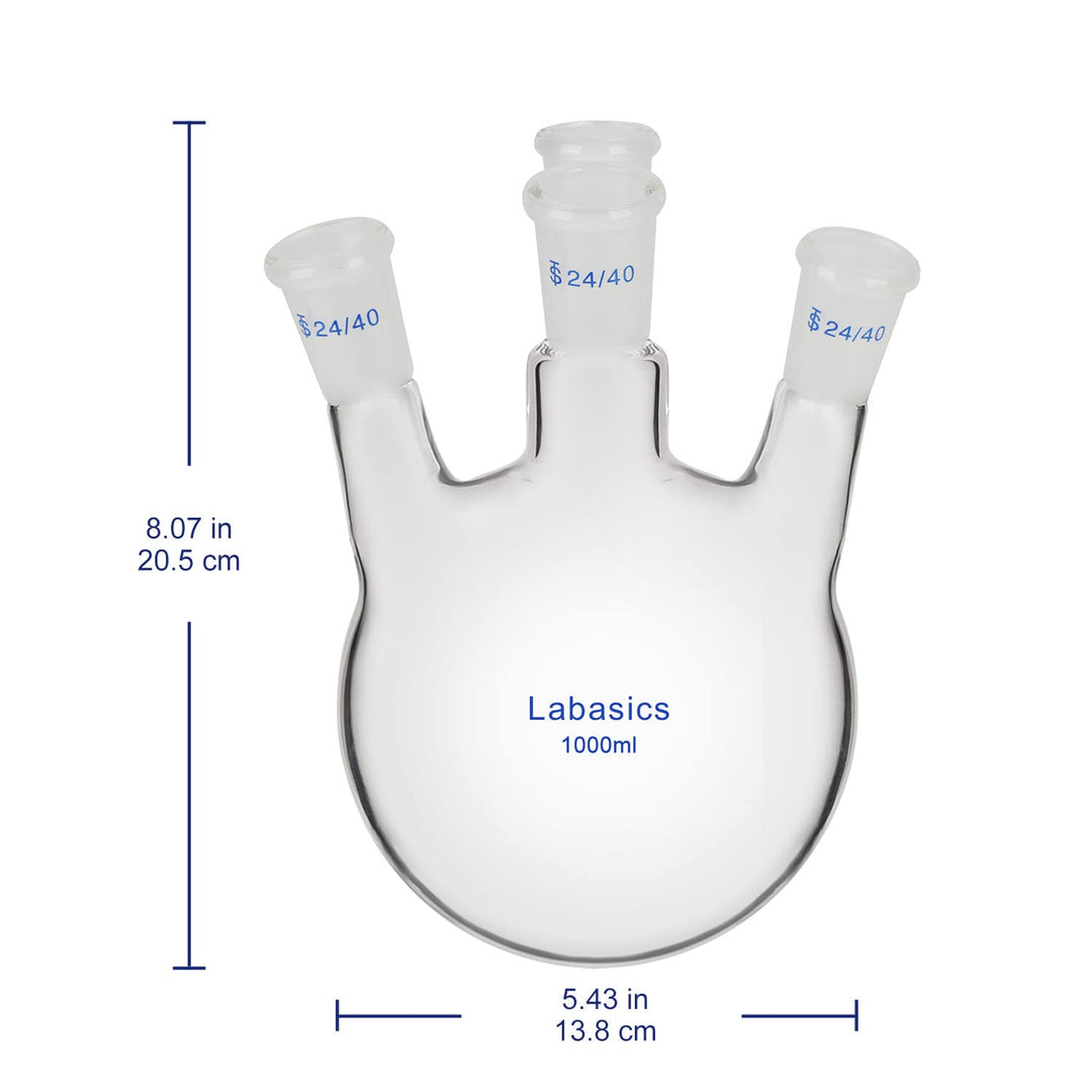 Labasics 4 Hälse Rundkolben, Schwerwandiges Borosilikatglas-Siedekolben mit 24/40 Standard-Schliffhü