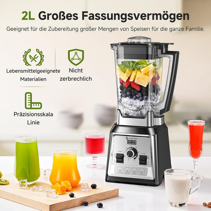 AMZCHEF Standmixer 2000 Watt | 2L Mixer Hochleistungsmixer | Blender mit 8 Einstellbaren Geschwindig