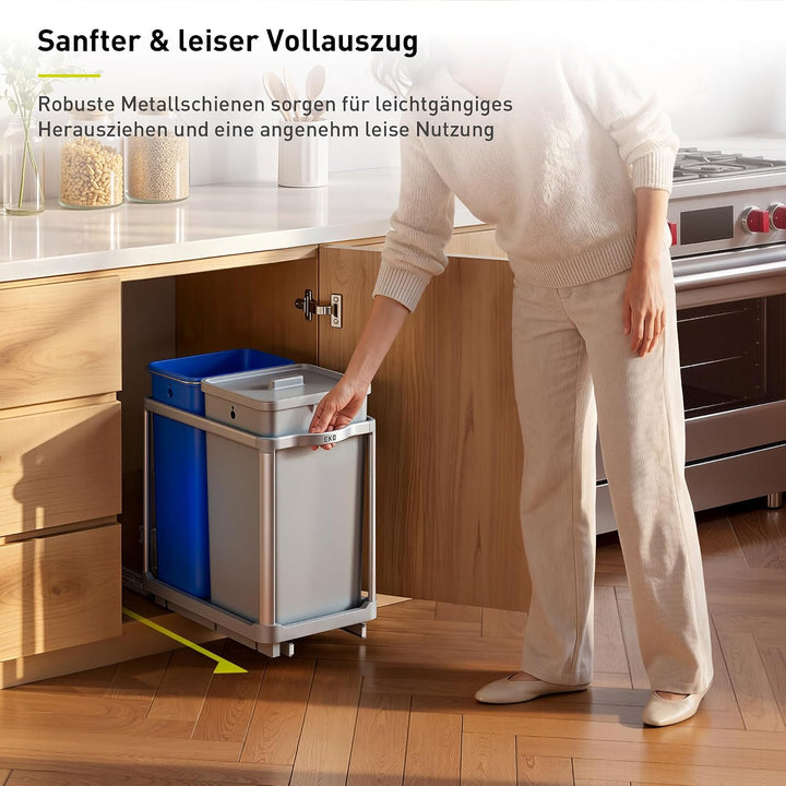 EKO DECO Mülleimer Küche Unterschrank, 34 L + 24 L, 2-fach Mülltrennsystem, ausziehbarer Mülleimer u