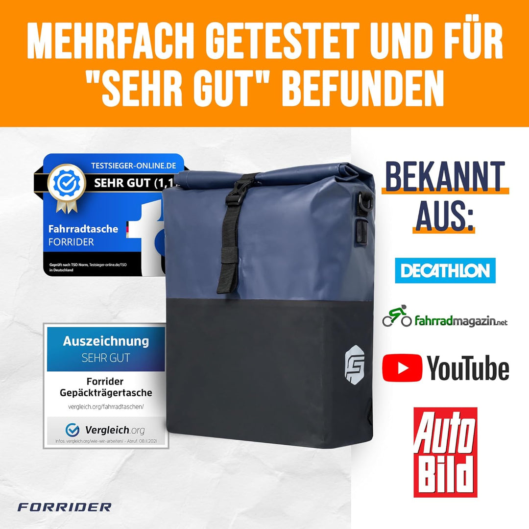 Forrider 3in1 Fahrradtasche für Gepäckträger mit Rucksack Wasserdicht 27L I Gepäckträgertasche Refle