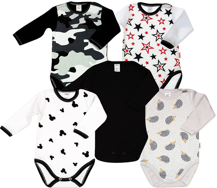 KLEKLE Baby Body - Body Langarm Unisex - 5er-Pack - mit Druckknöpfen - 100% Baumwolle - Babykleidung