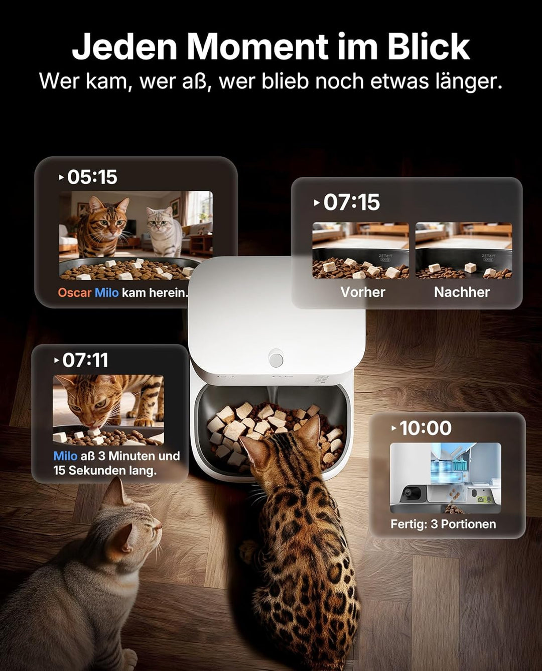 PETKIT YumShare Dual-Hopper 2 Futterautomat Katze 2 Näpfe Mit Kamera, Gesichtserkennung für Mehrere