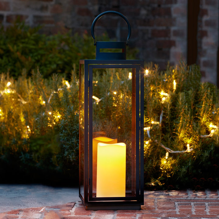 Dunkelgraue Metall Laterne mit LED Kerze batteriebetrieben Timer 65cm Lights4fun Grösse: 65cm, Gröss