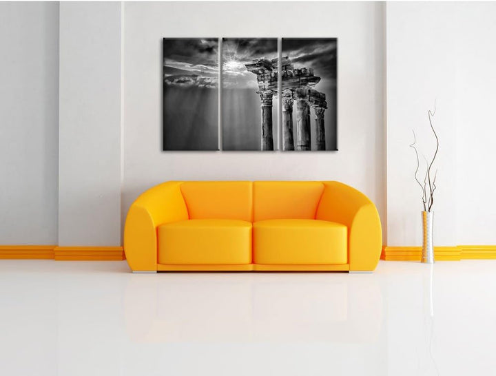 Pixxprint Antiker Apollontempel / 3-Teilig/Gesamtmass 120cm Leinwandbild bespannt auf Holzrahmen/Wan