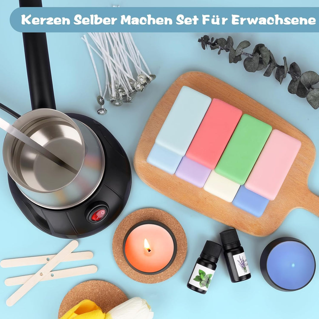Kerzen Selber Machen Set, Elektrischer Wachsschmelzer, 480g Farben Natürliches Sojawachs, Kerzenhers