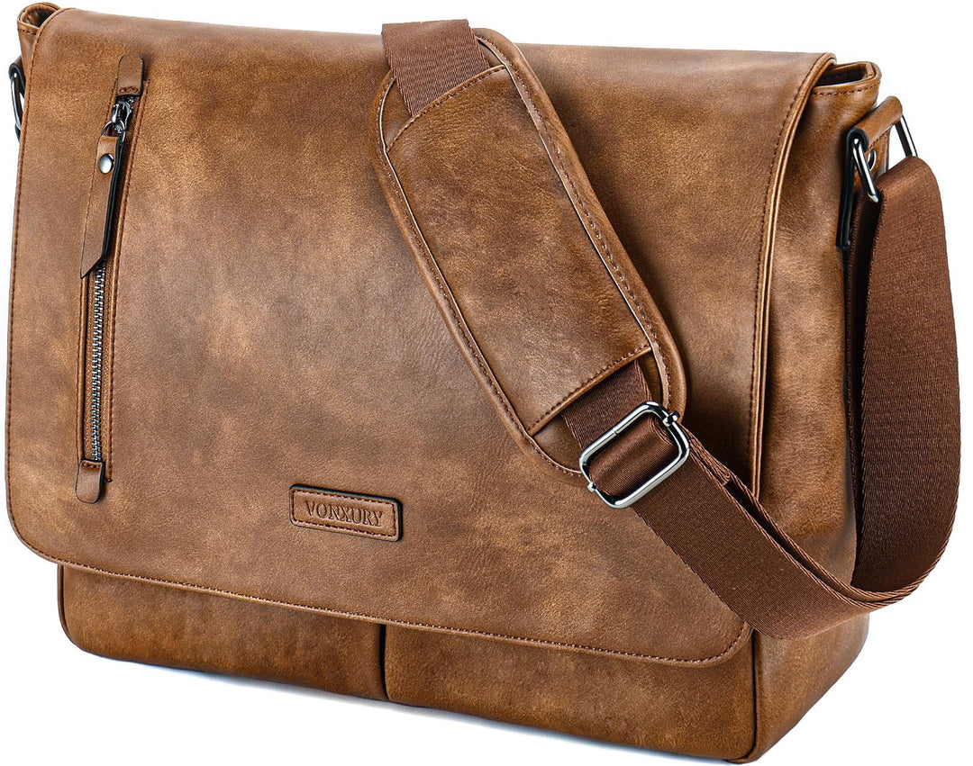 VX VONXURY Umhängetasche Herren und Damen, Vegan Leder 14 Zoll Laptoptasche Messenger Bag Arbeitstas